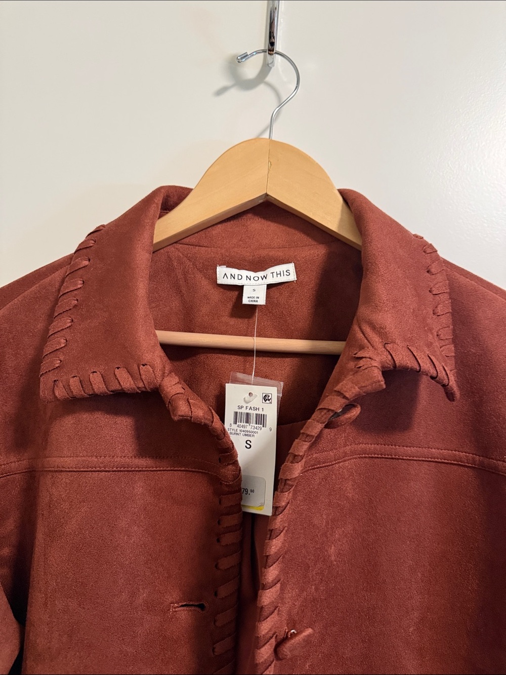Rust Suede-Style Button Front Jacket - Picture 7 of 7